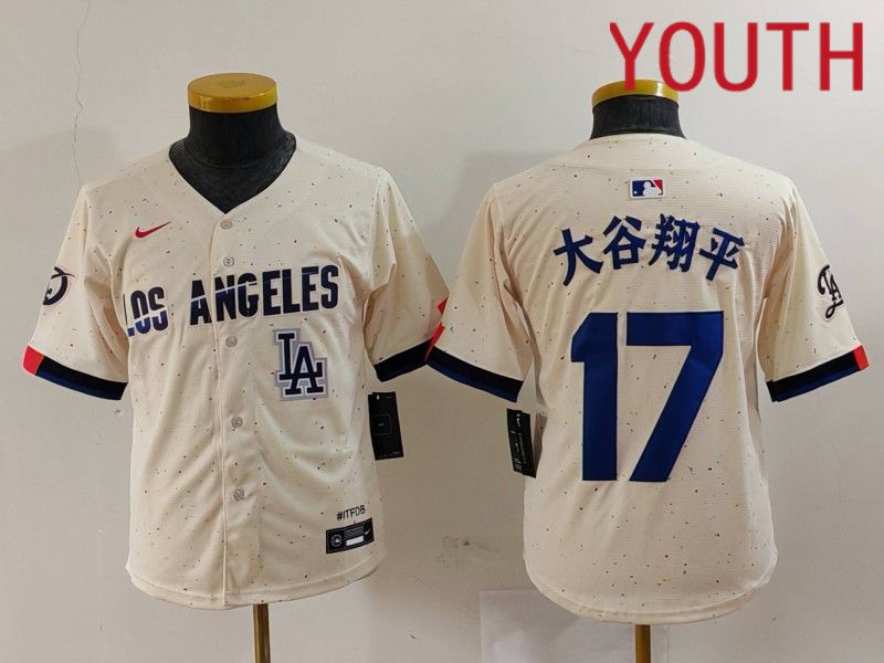 Youth Los Angeles Dodgers #17 Ohtani Cream Fashion Nike Game MLB Jersey style 7014